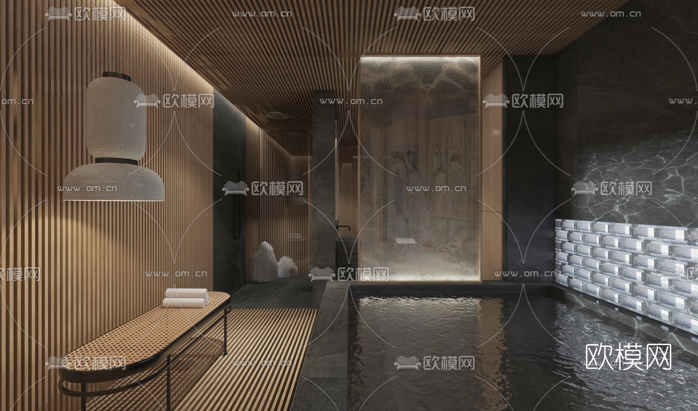 日式轻奢SPA淋浴间3d模型下载