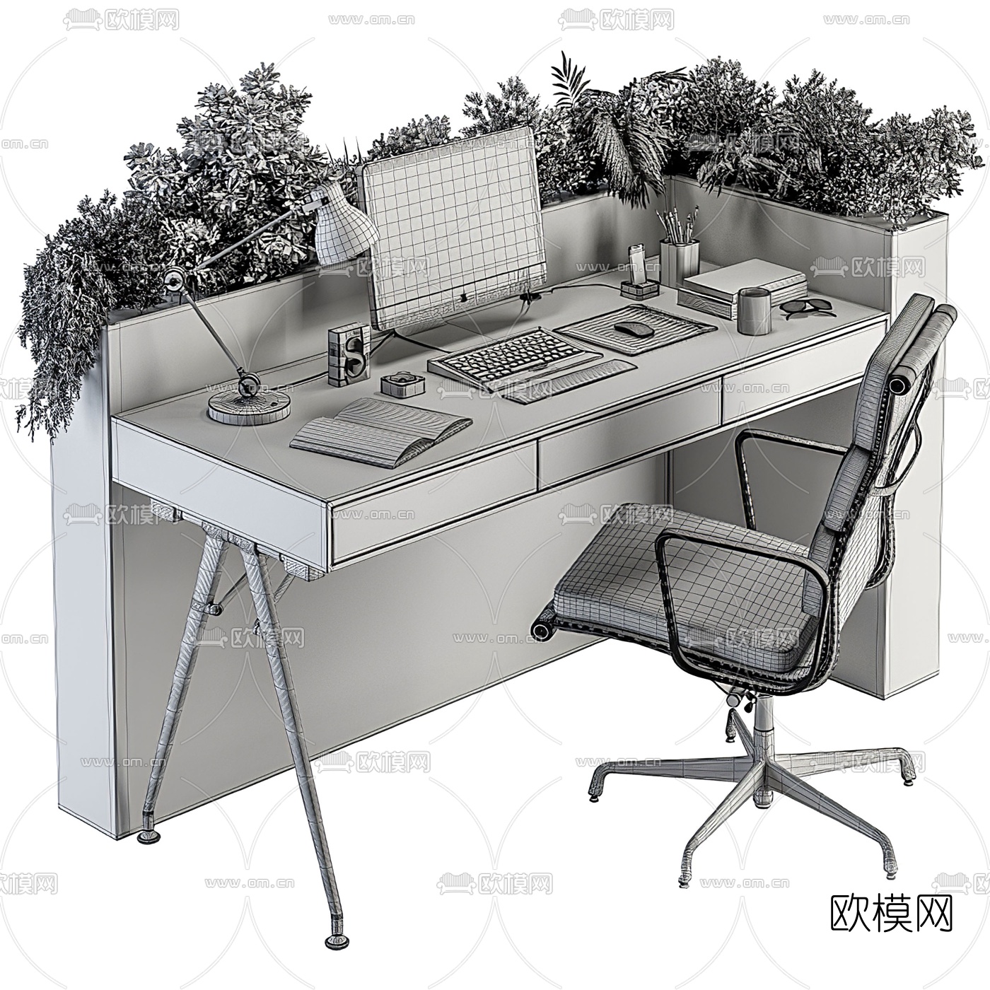 现代办公桌椅3d模型