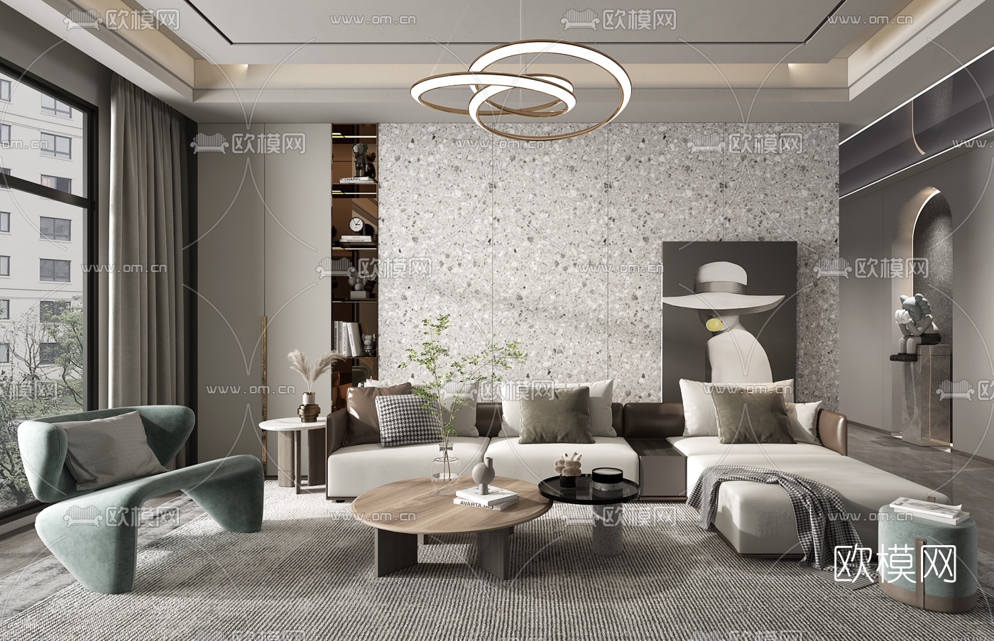 现代布艺转角沙发组合3d模型下载