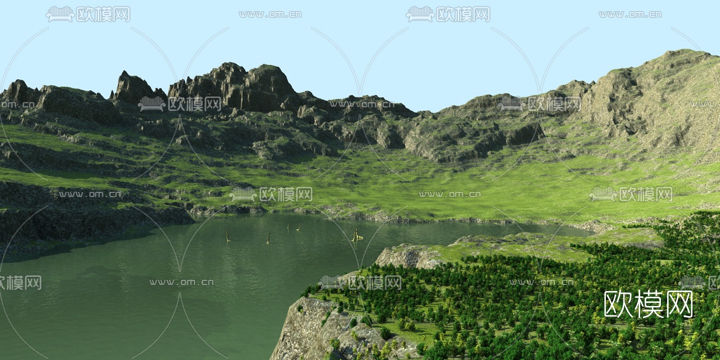 现代湖泊山林自然景观3d模型