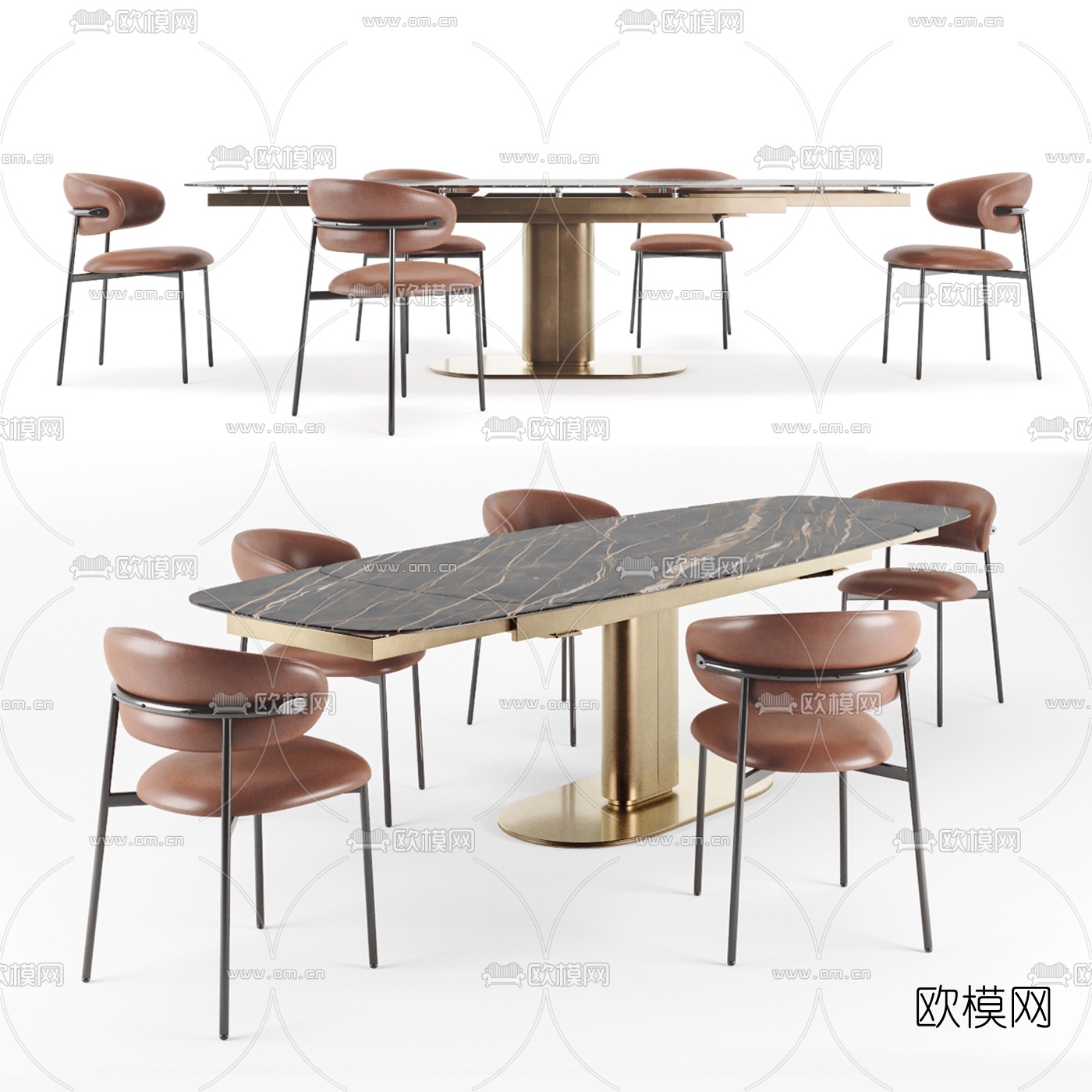 Calligaris 现代大理石餐桌椅3d模型下载（渲染图1）