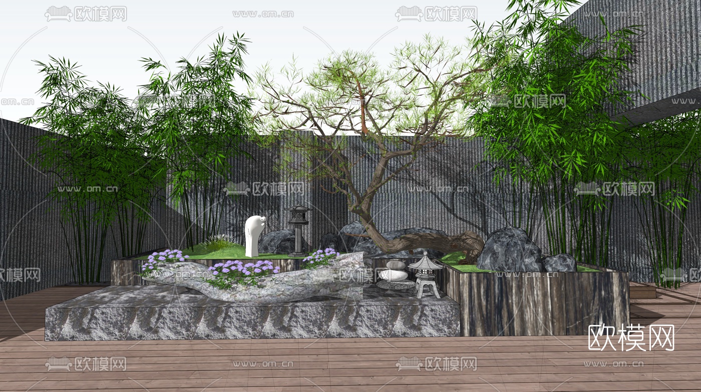 新中式庭院景观su模型