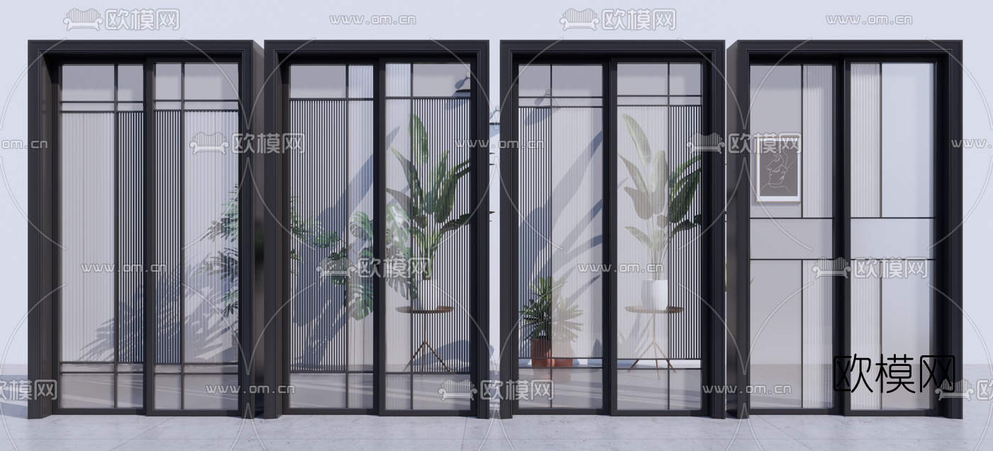 现代玻璃推拉门su模型