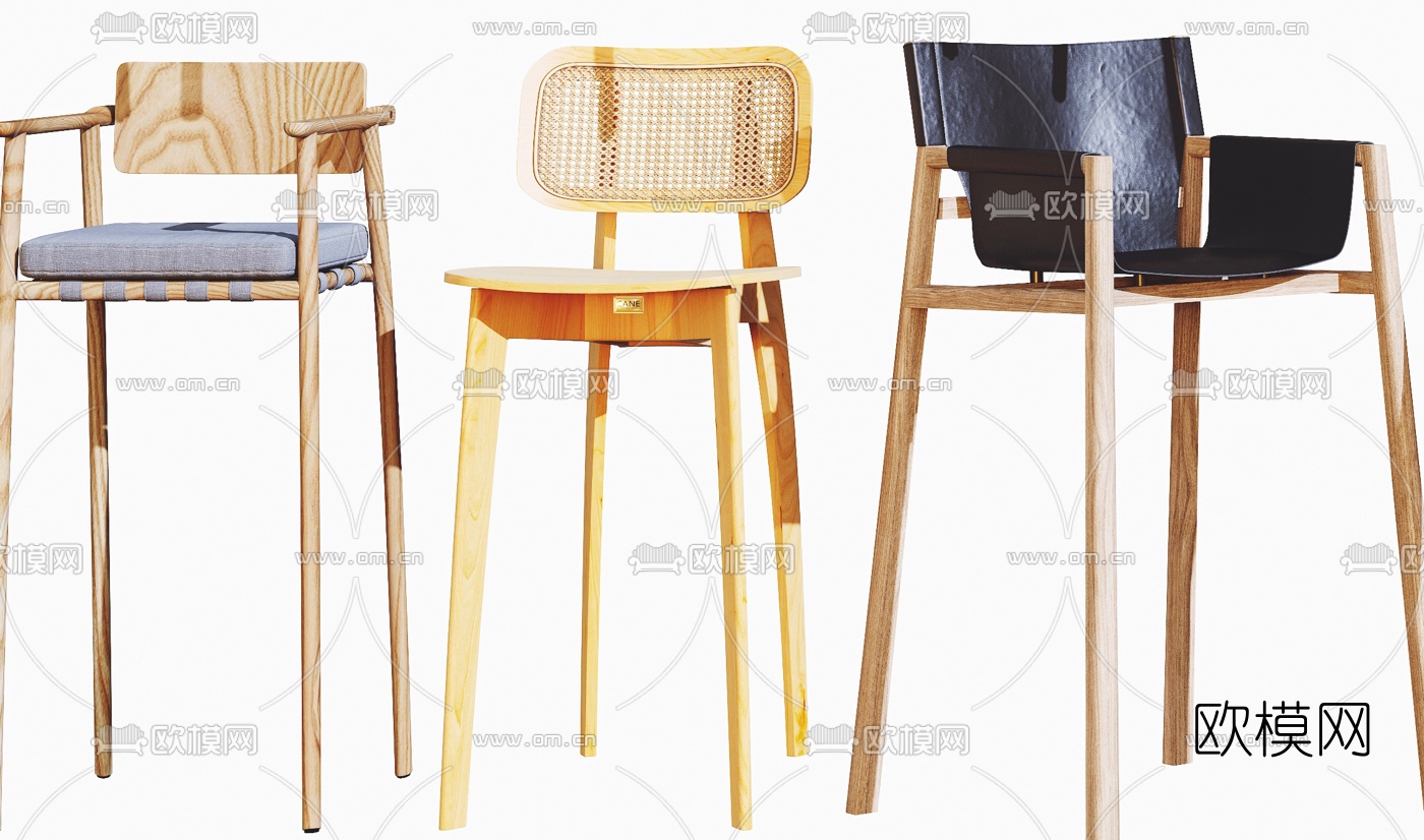 北欧布艺吧台椅3d模型下载（渲染图3）