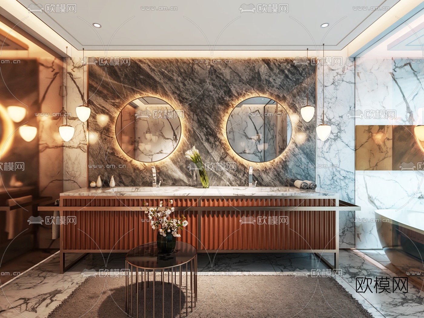 现代轻奢卫生间浴室3d模型下载