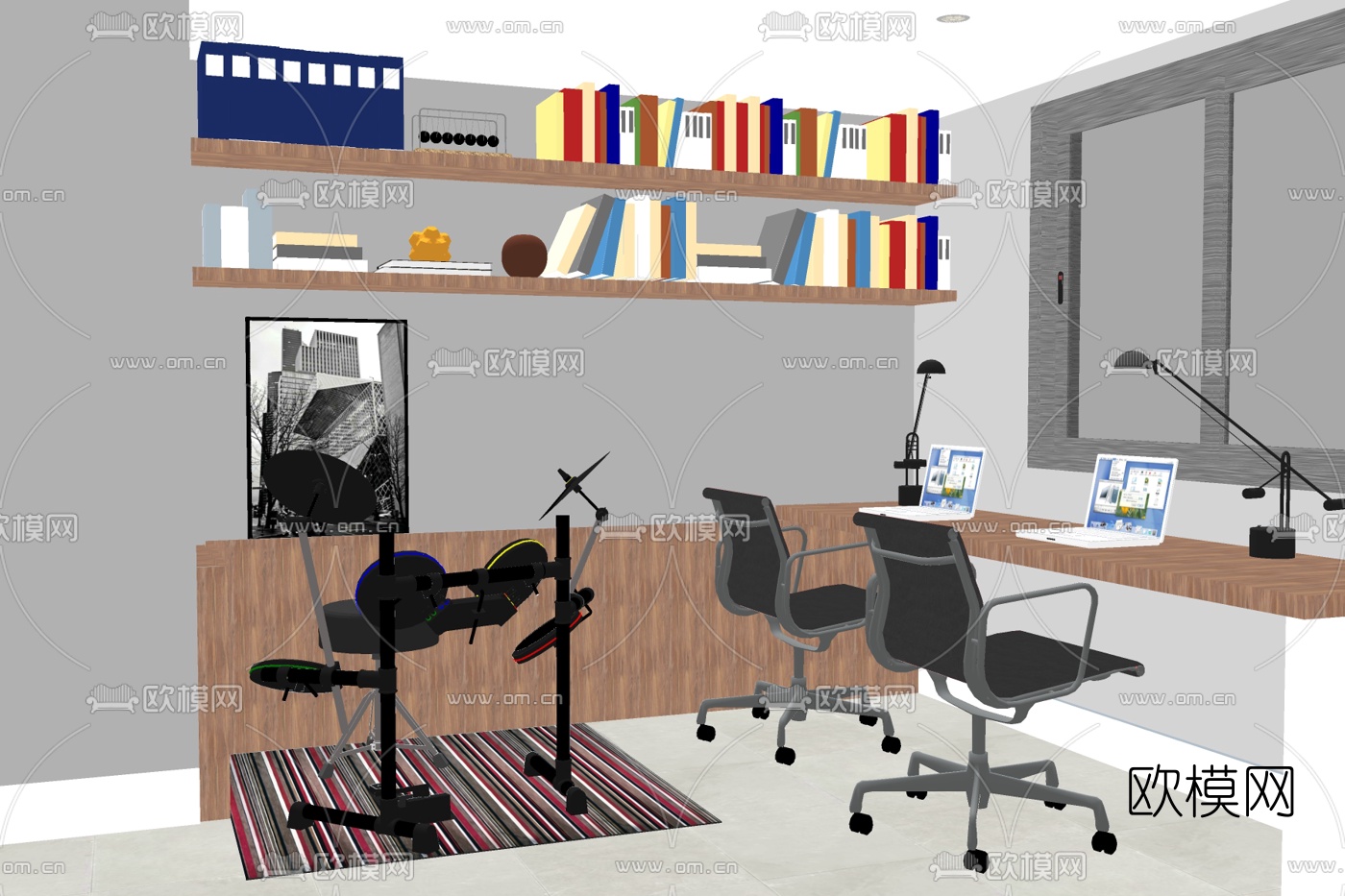 现代办公桌椅su模型下载