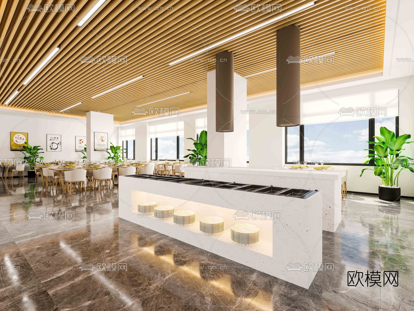 现代自助餐厅3d模型