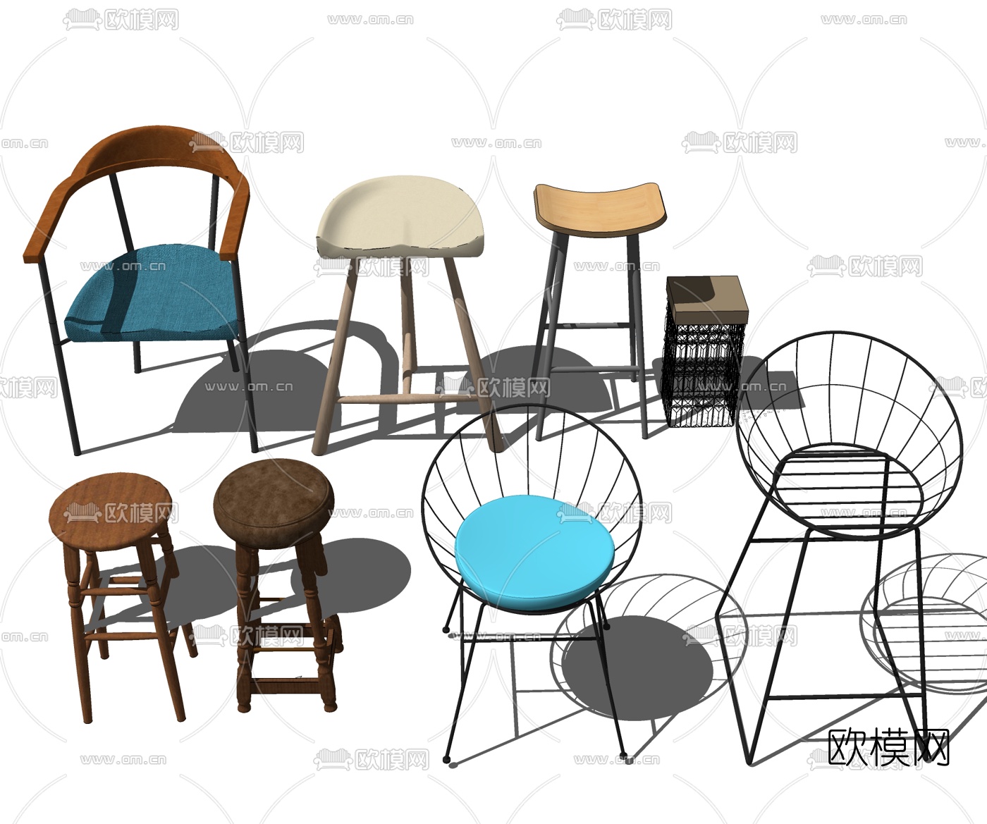 现代吧凳吧椅组合su模型下载
