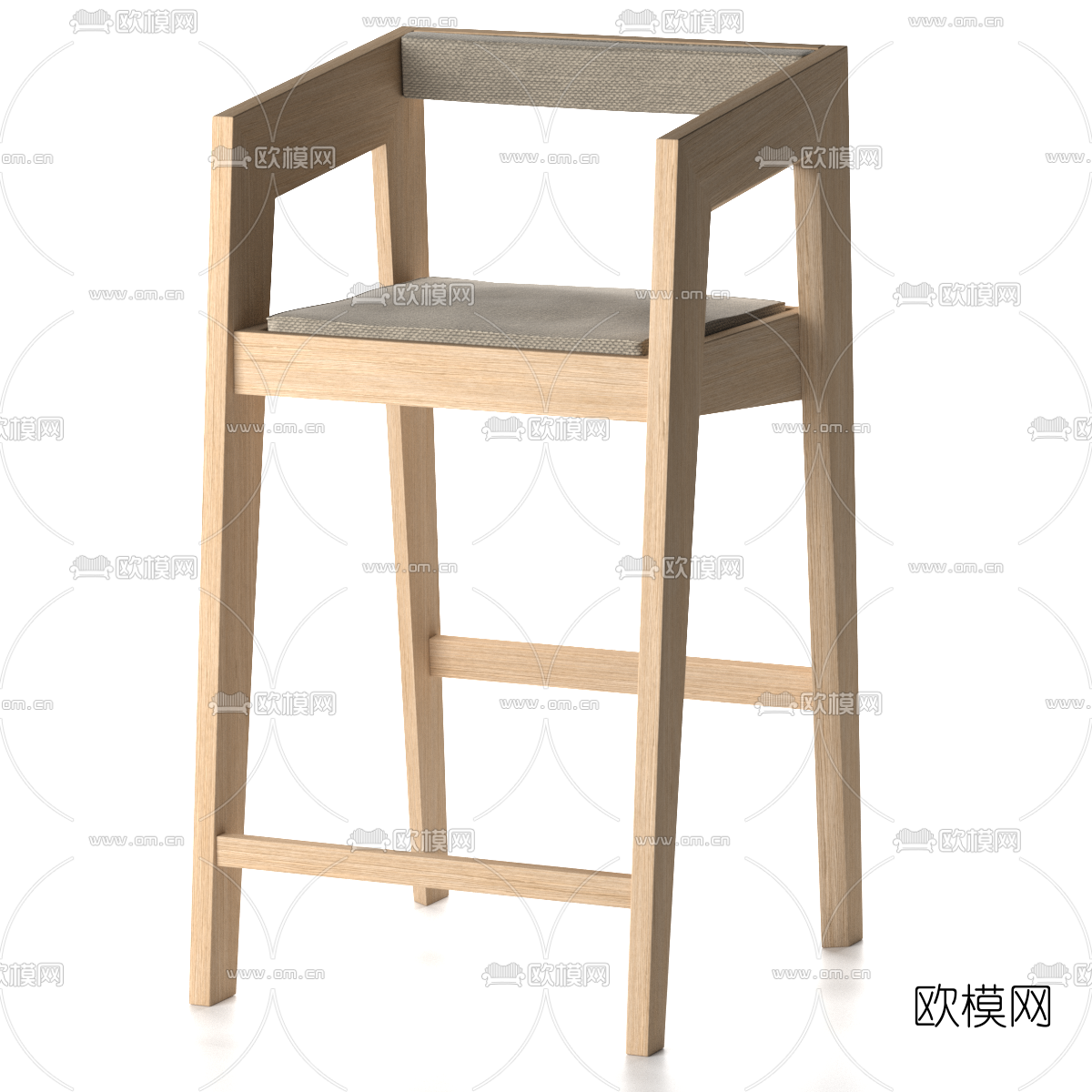北欧实木吧椅免费3d模型下载（渲染图1）