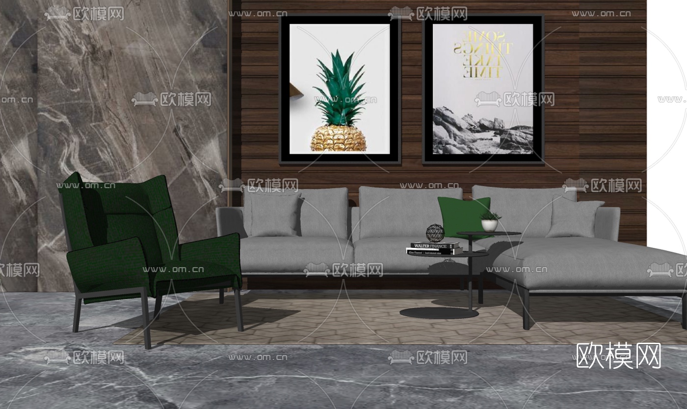 现代布艺多人沙发su模型下载