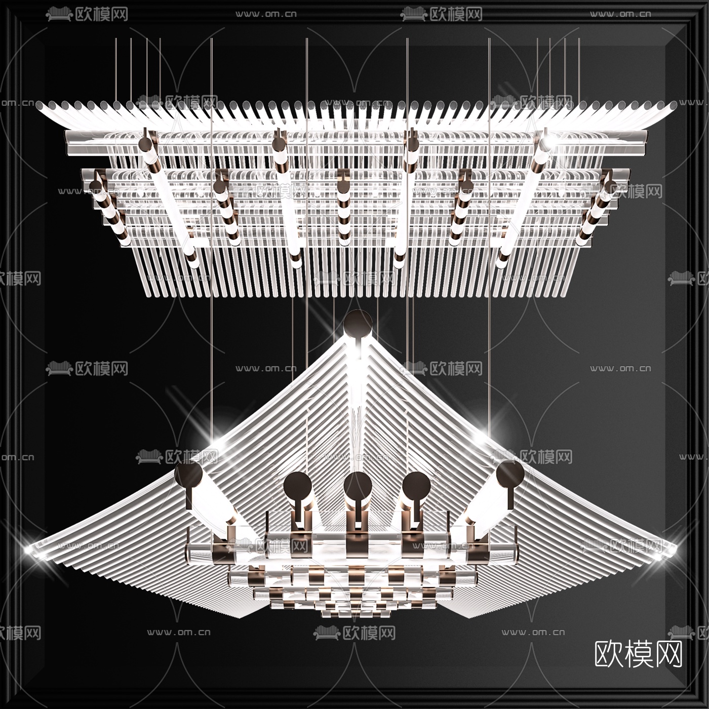 新中式轻奢大型水晶装饰吊灯3d模型下载