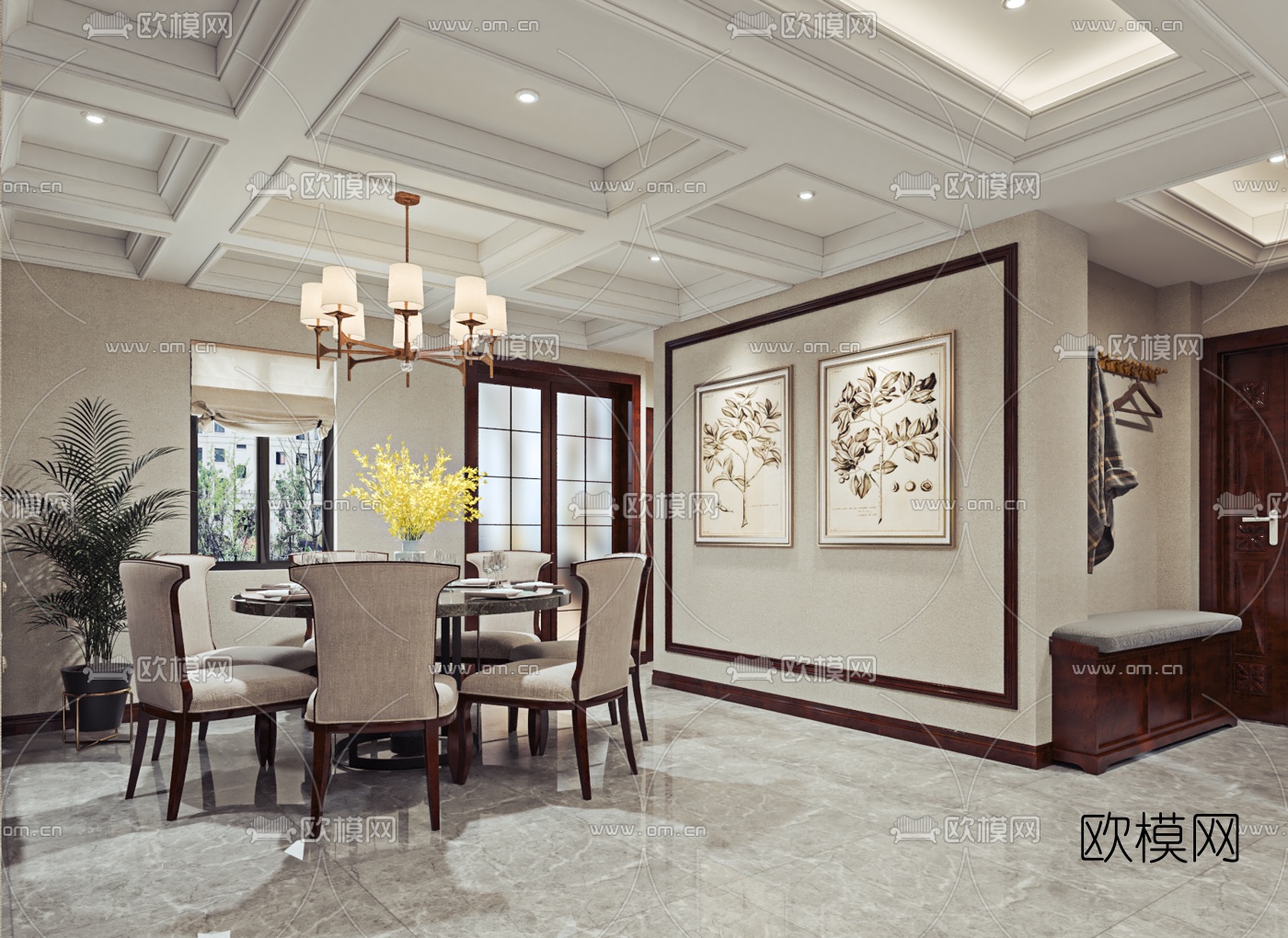 美式客厅餐厅3d模型