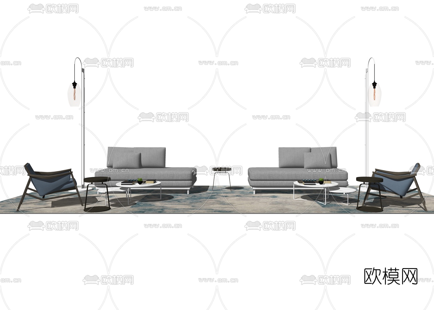 现代布艺休闲沙发su模型下载（渲染图1）
