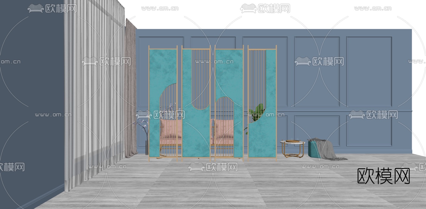 现代轻奢屏风隔断su模型下载