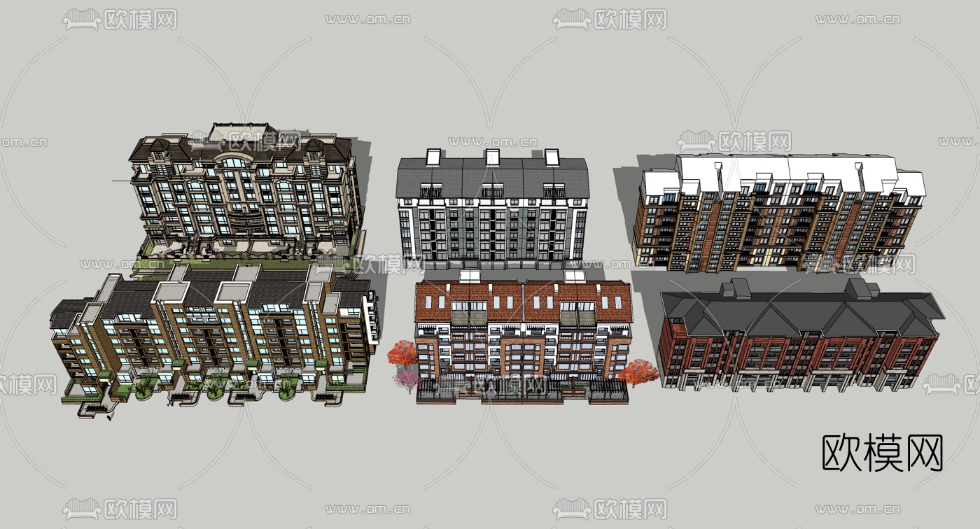 现代多层住宅楼外观su模型下载（渲染图1）