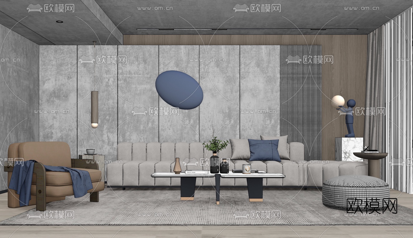 现代布艺组合沙发su模型