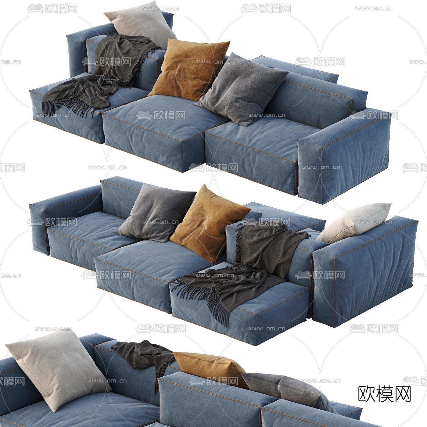北欧布艺三人沙发3d模型