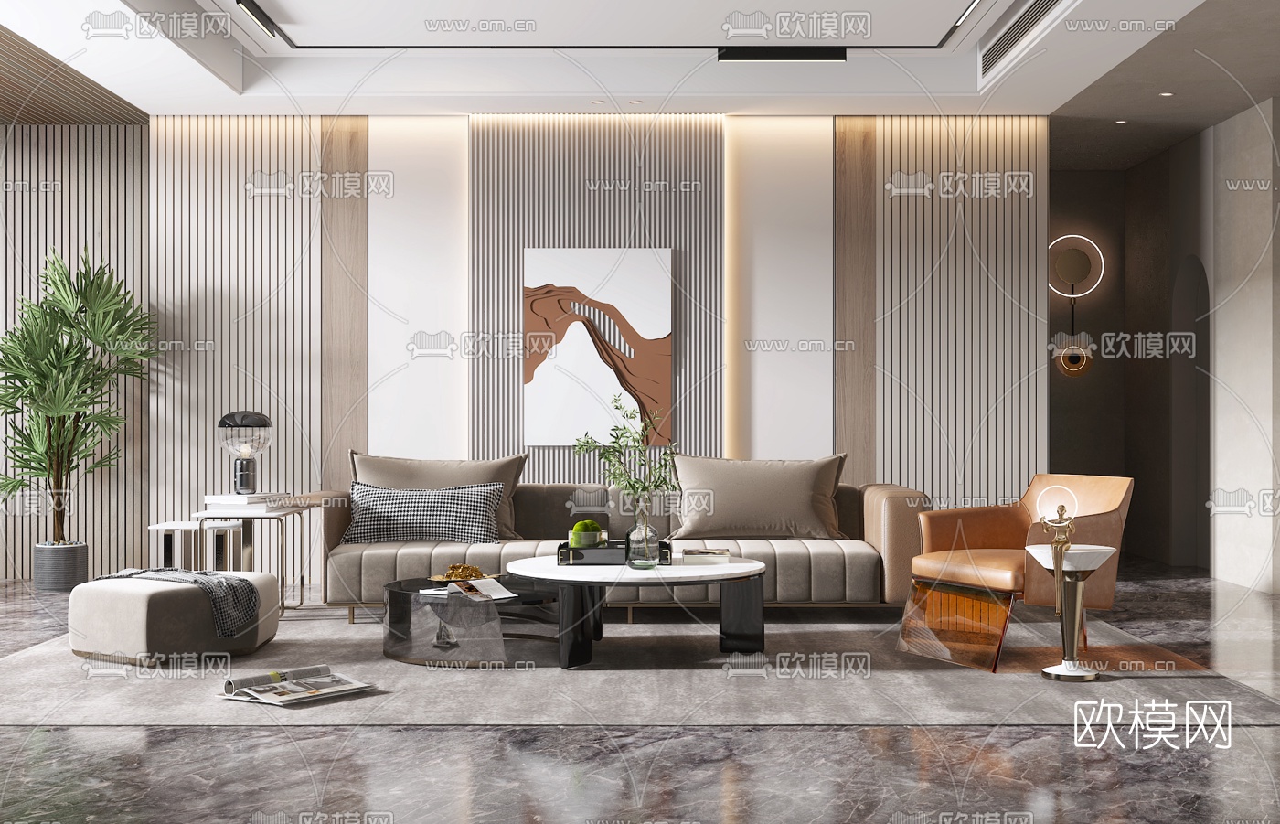 现代绒布沙发组合3d模型下载