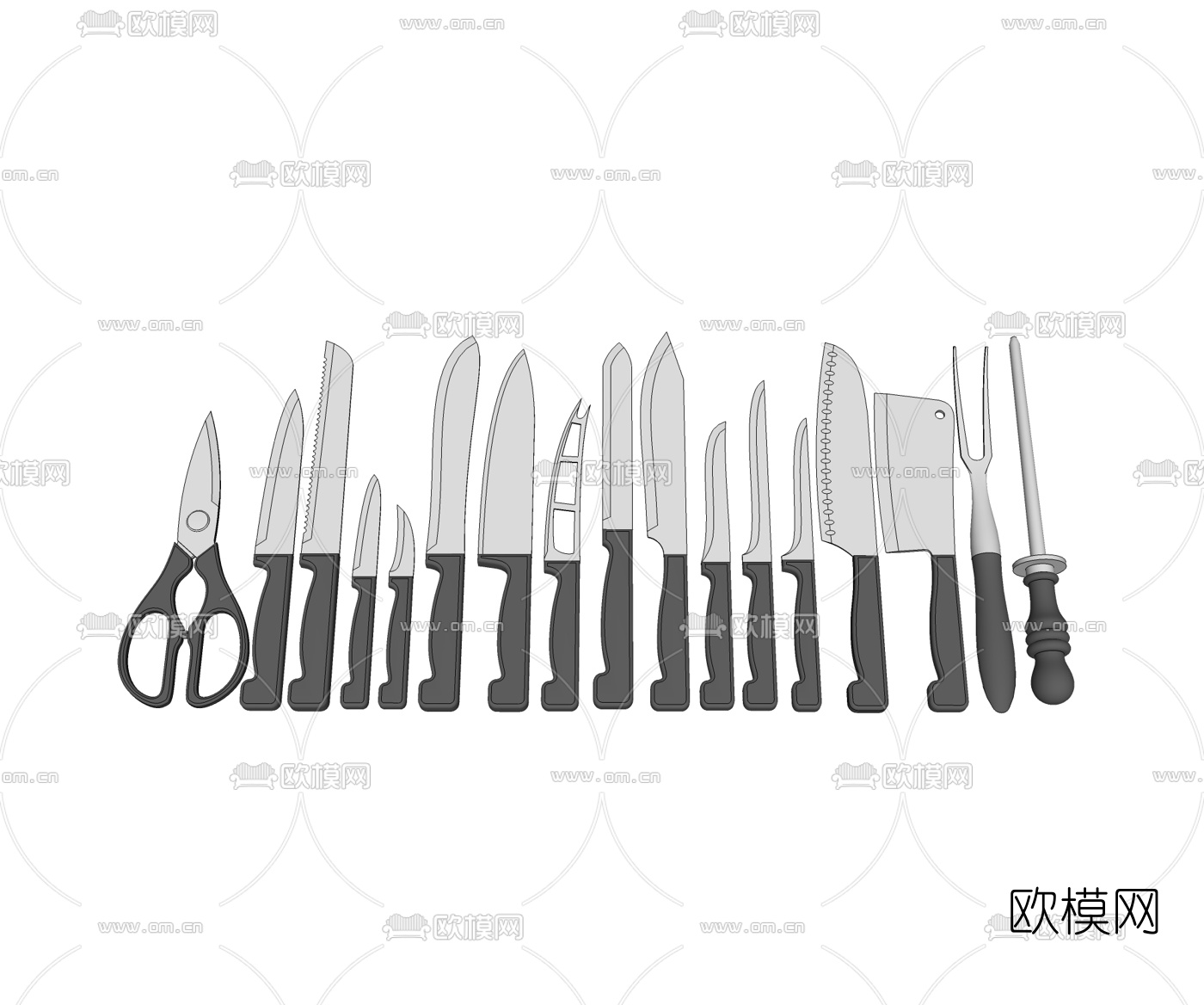 现代厨具刀具su模型下载