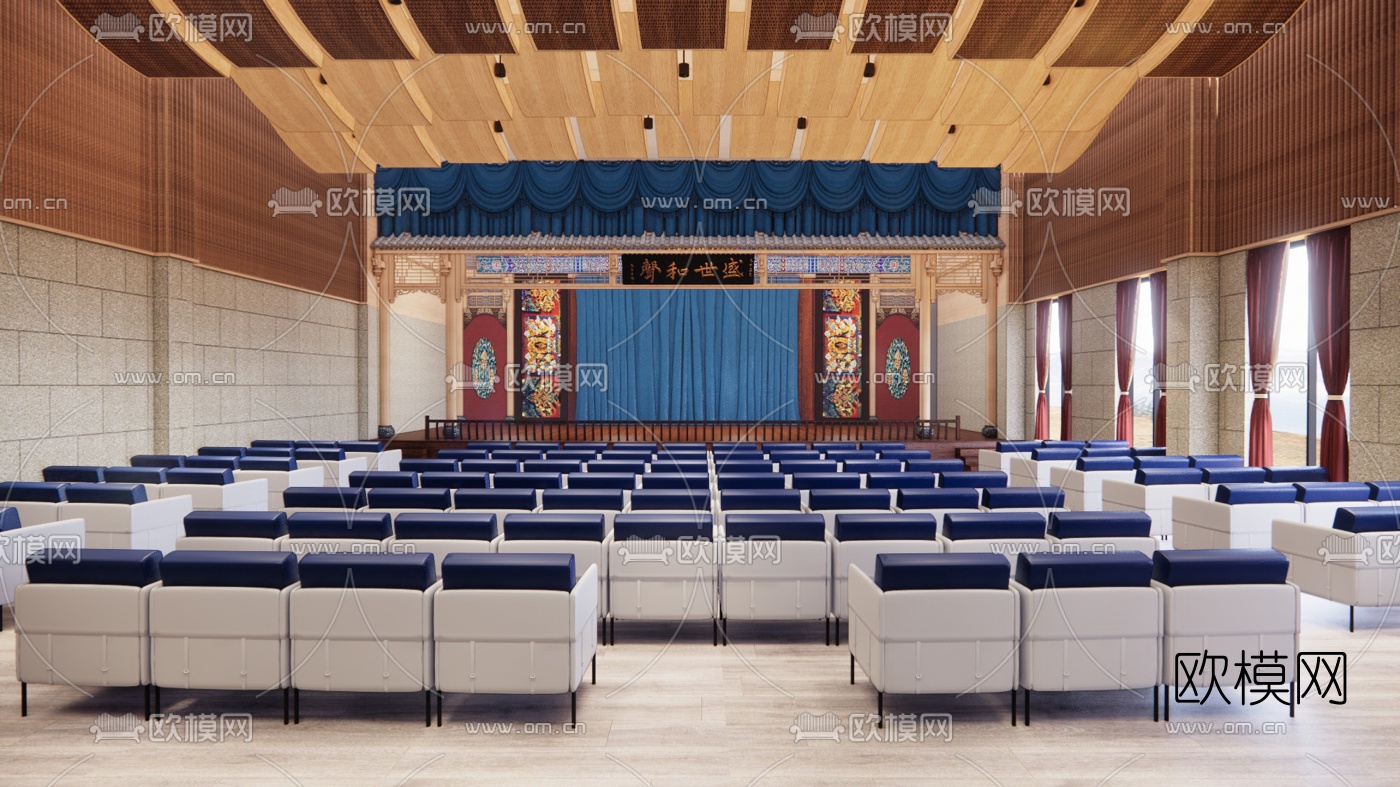 新中式 剧院 su模型下载（渲染图1）