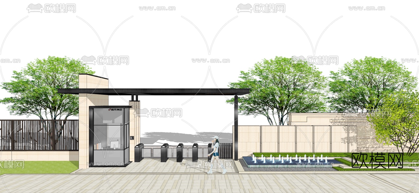 现代住宅小区大门门头su模型