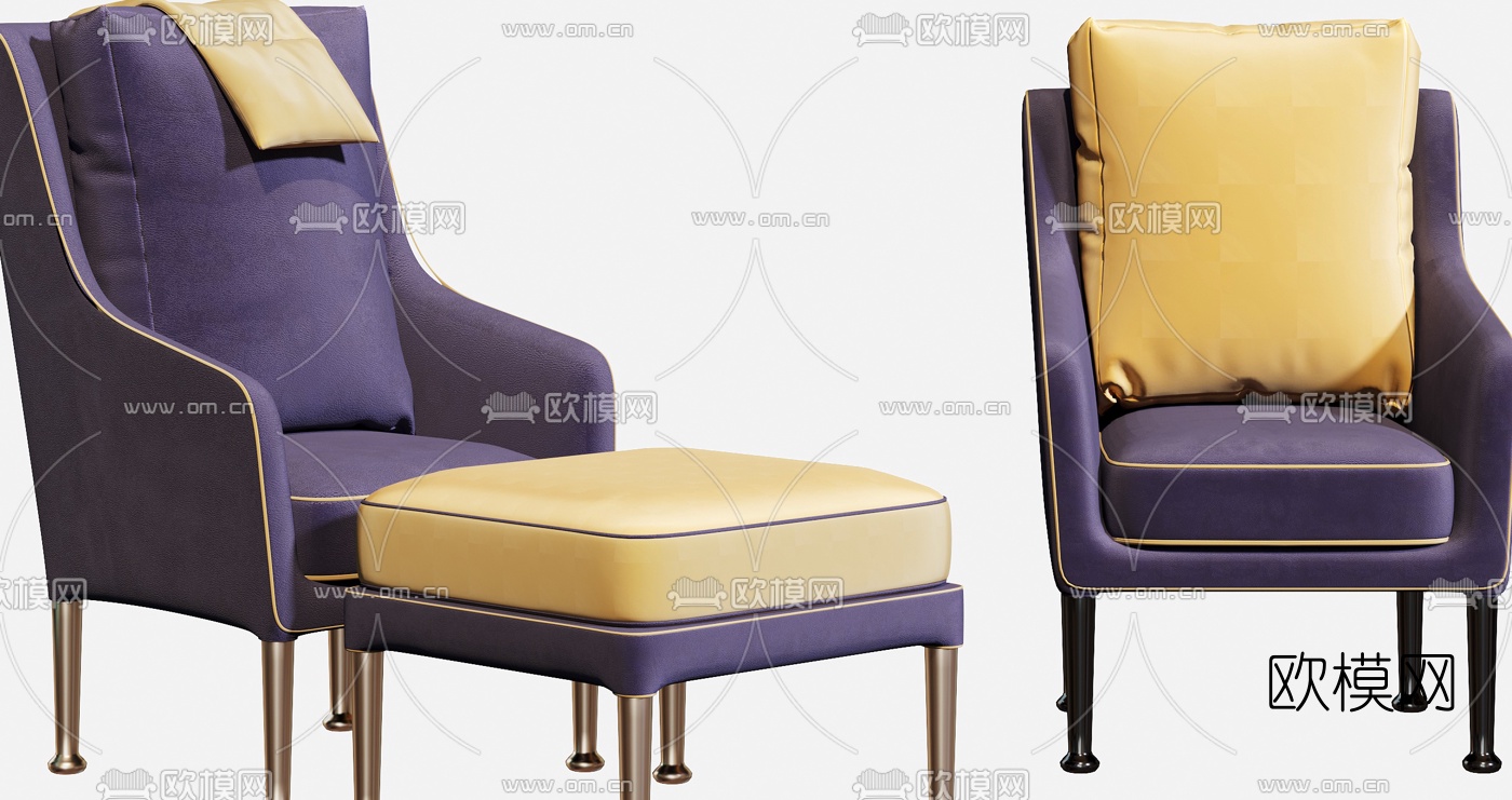 简欧布艺皮革休闲沙发3d模型下载（渲染图3）