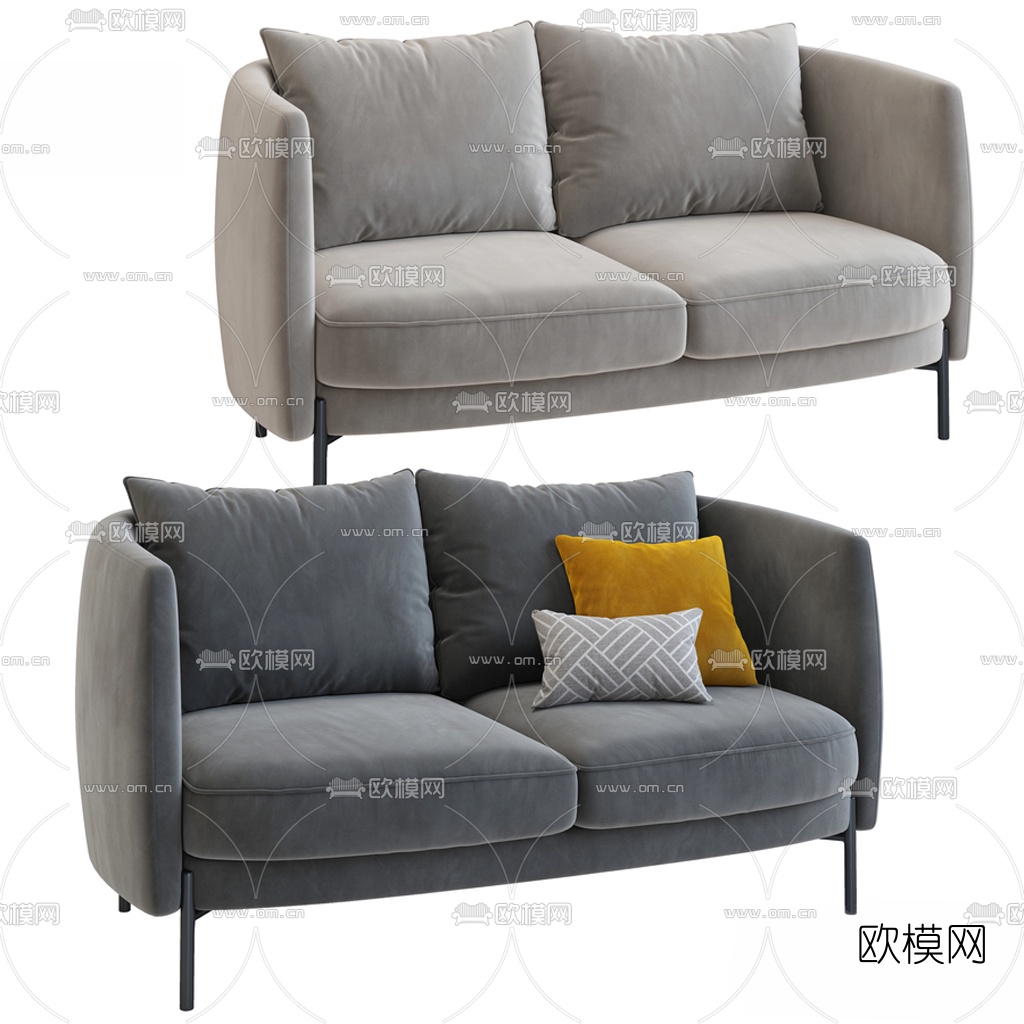 现代布艺双人沙发3d模型下载（渲染图2）