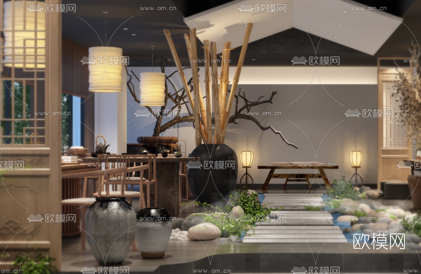 新中式茶楼3d模型下载（渲染图2）