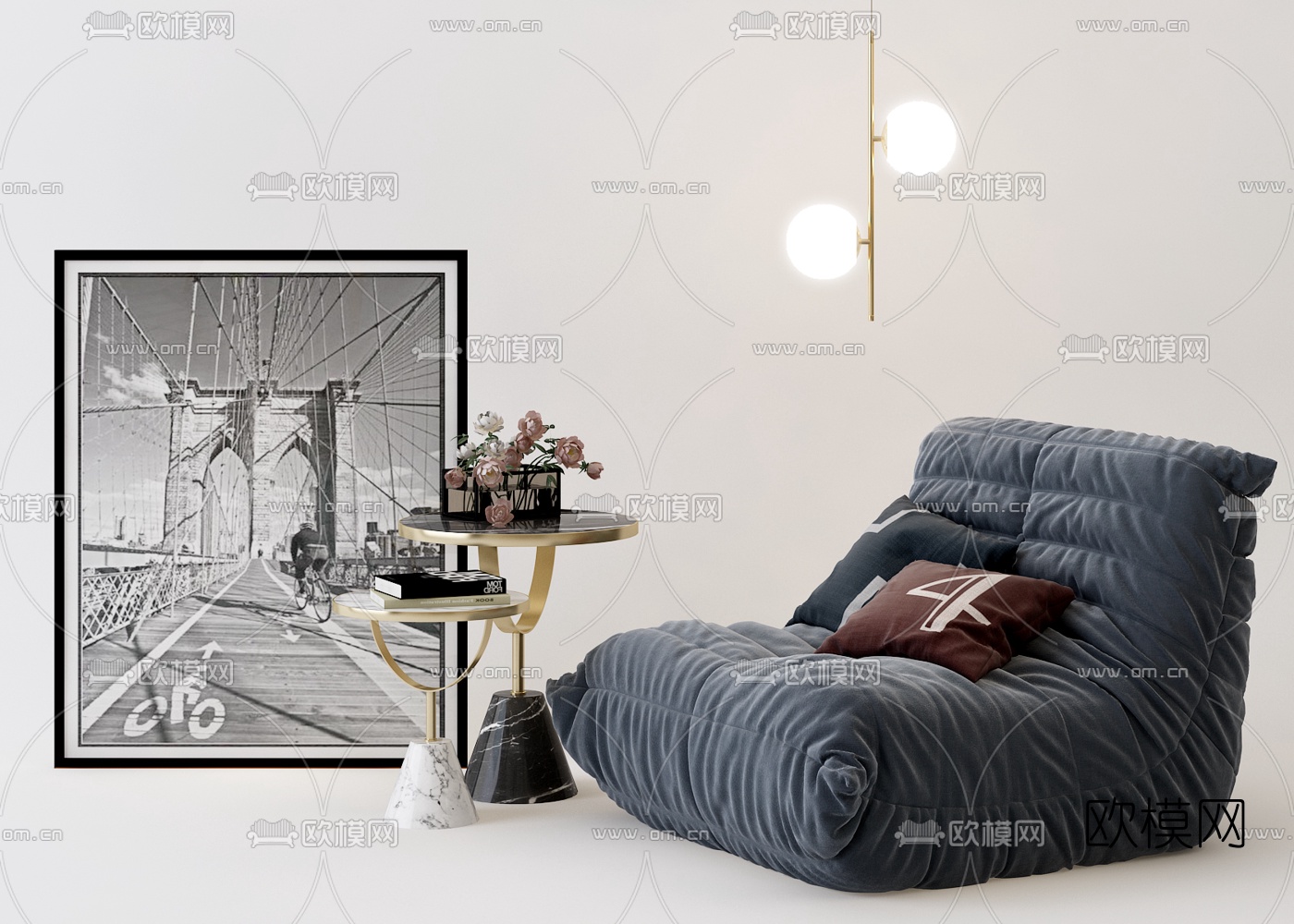 北欧布艺单人沙发3d模型下载