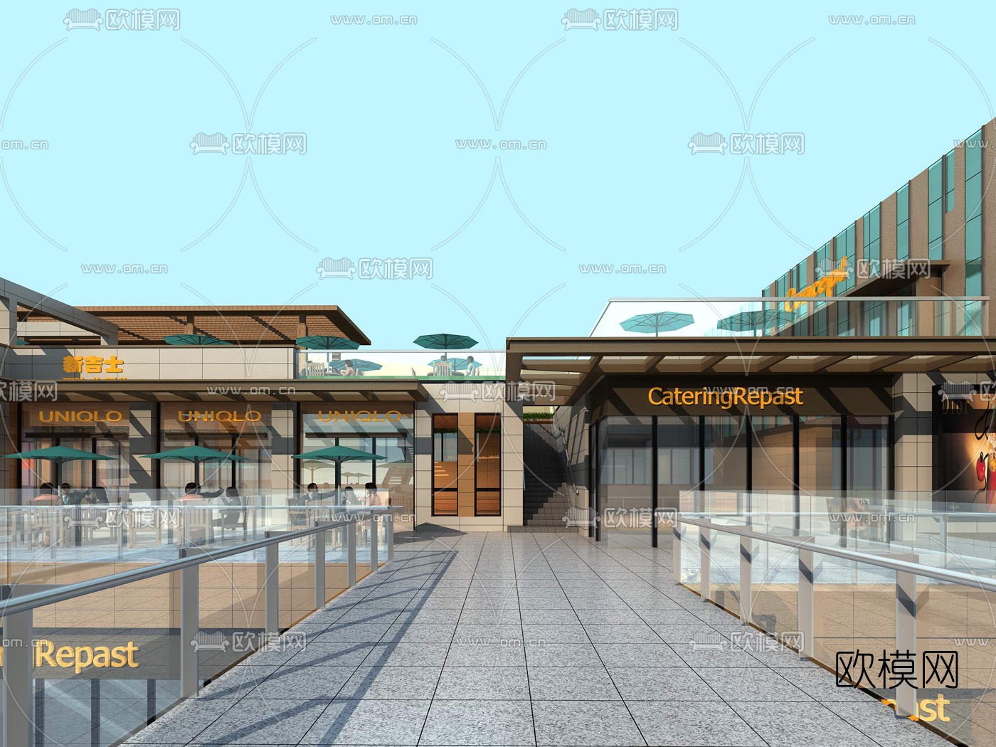 现代商业街su模型下载（渲染图4）