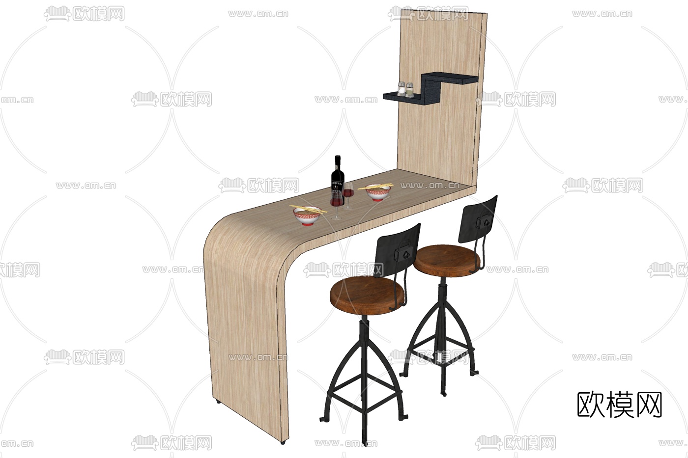 工业风吧台桌椅免费su模型下载