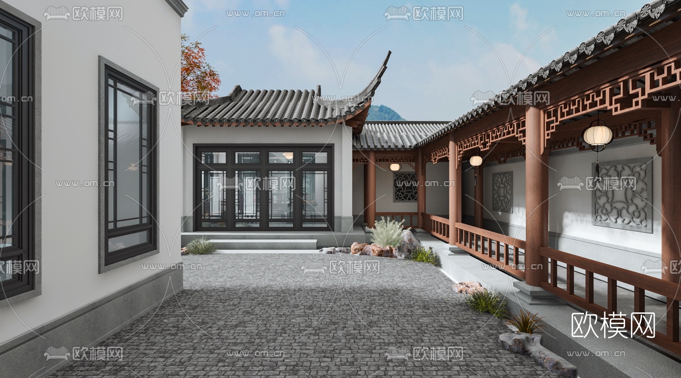 中式庭院景观3d模型