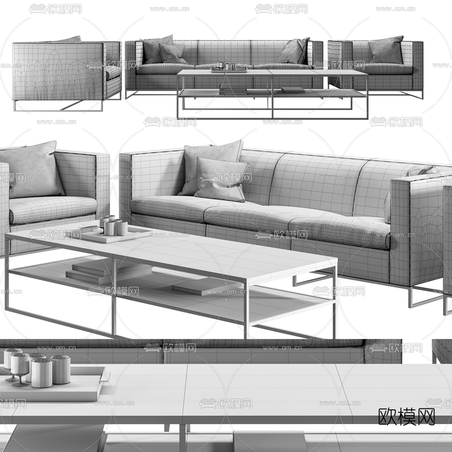 现代皮革办公沙发组合3d模型下载（渲染图2）