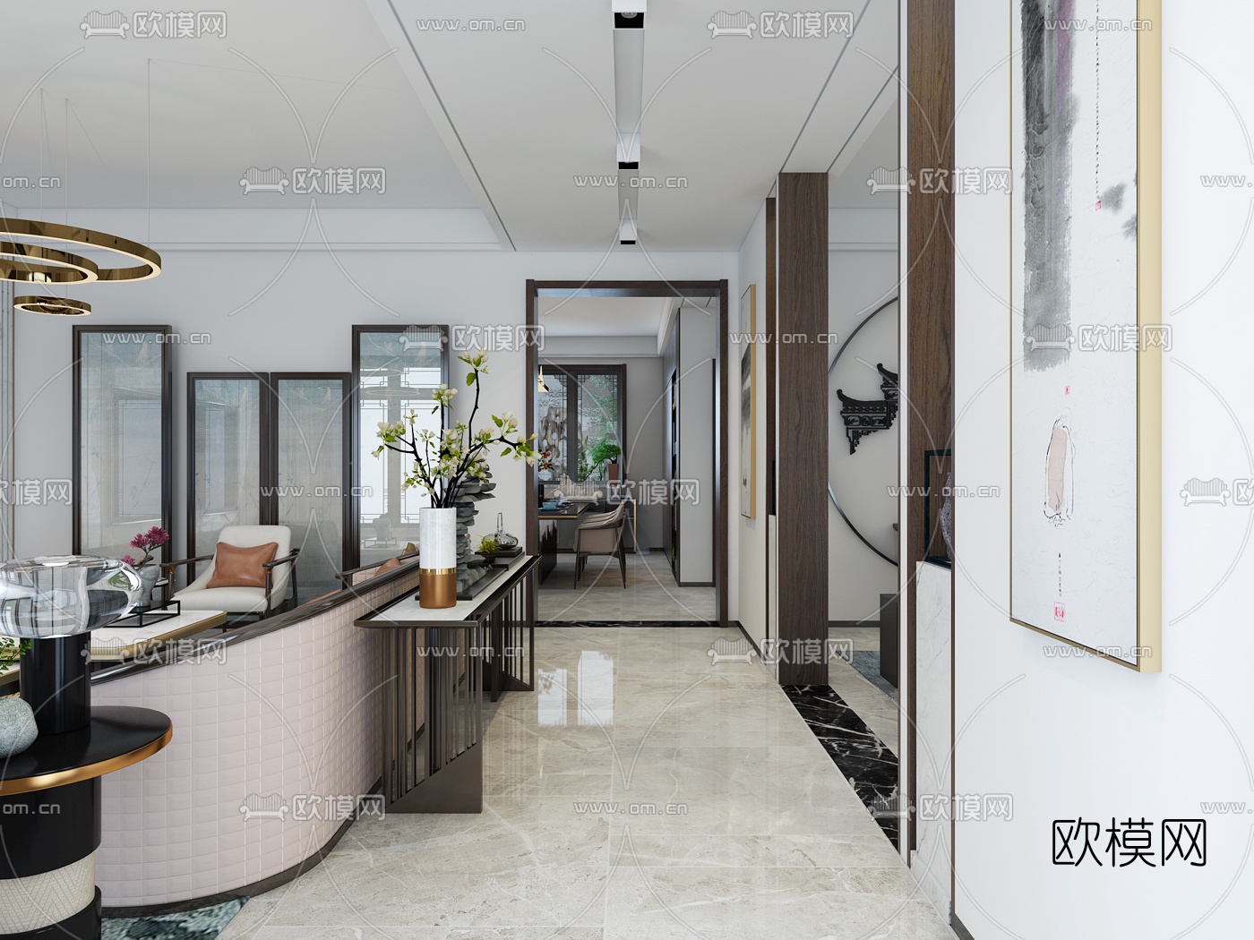 新中式别墅客厅餐厅免费3d模型