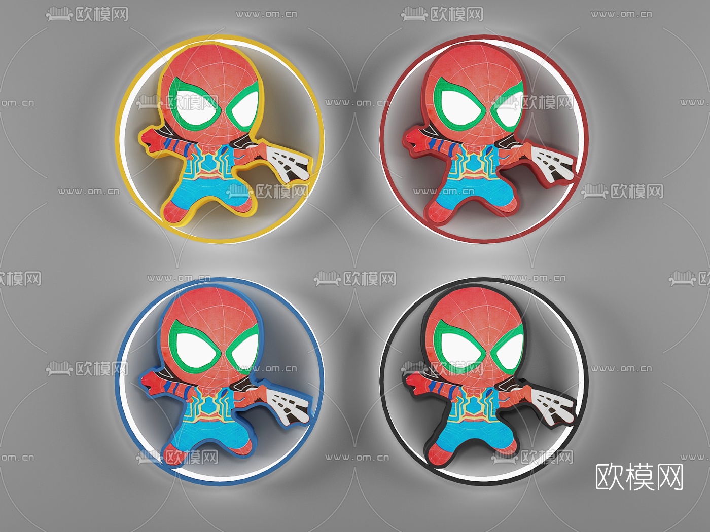现代蜘蛛侠儿童吸顶灯3d模型下载（渲染图1）