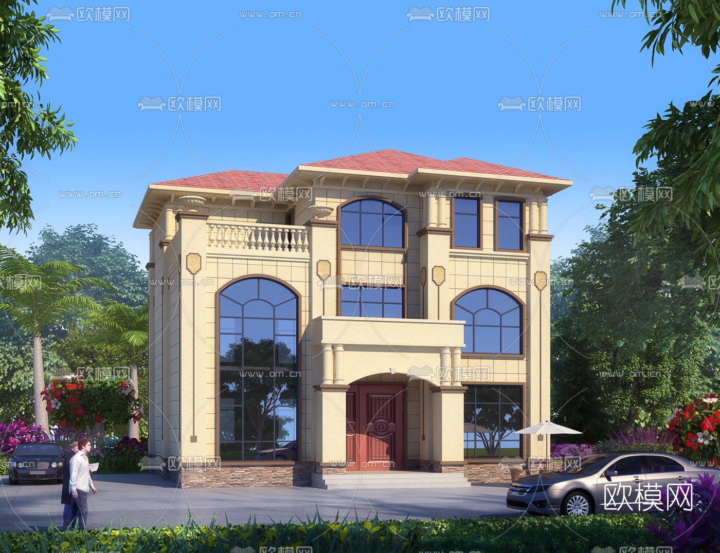 简欧独栋别墅外观3d模型下载