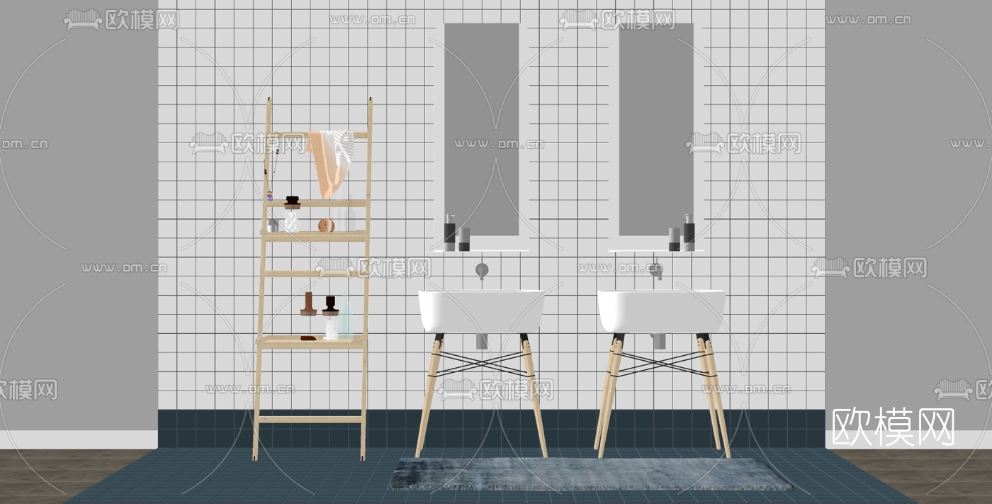 北欧陶瓷洗手台su模型下载