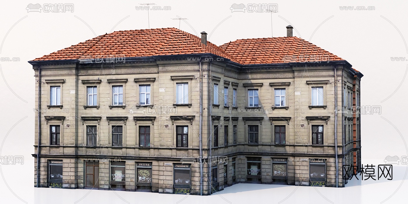 欧式旧民居建筑外观3d模型