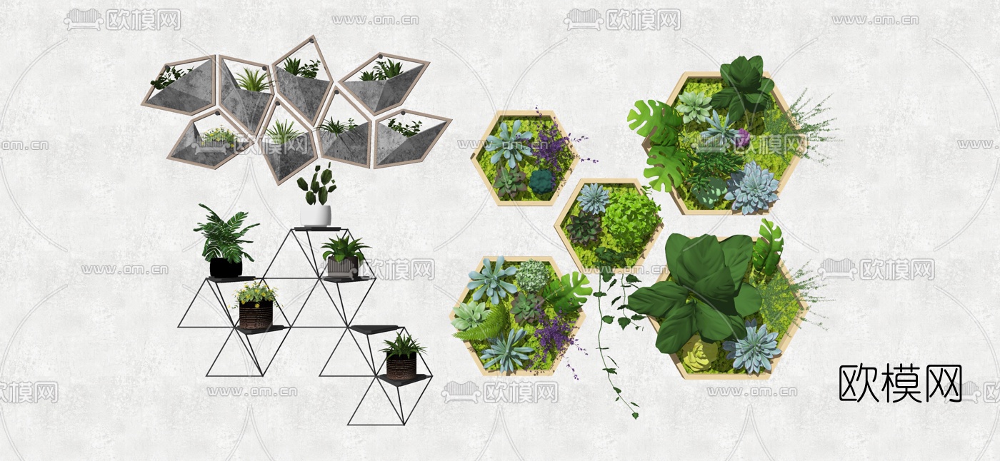 现代植物装饰挂件绿植墙su模型