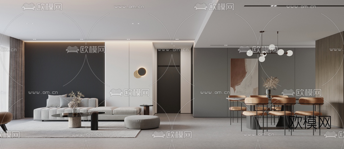 现代极简客厅餐厅3d模型