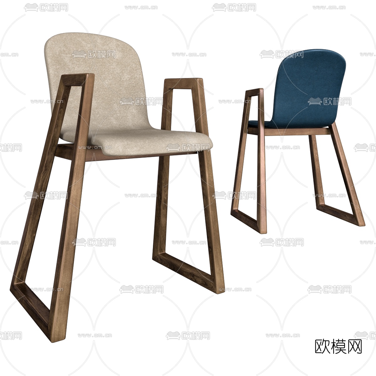 现代绒布吧台椅3d模型下载（渲染图1）