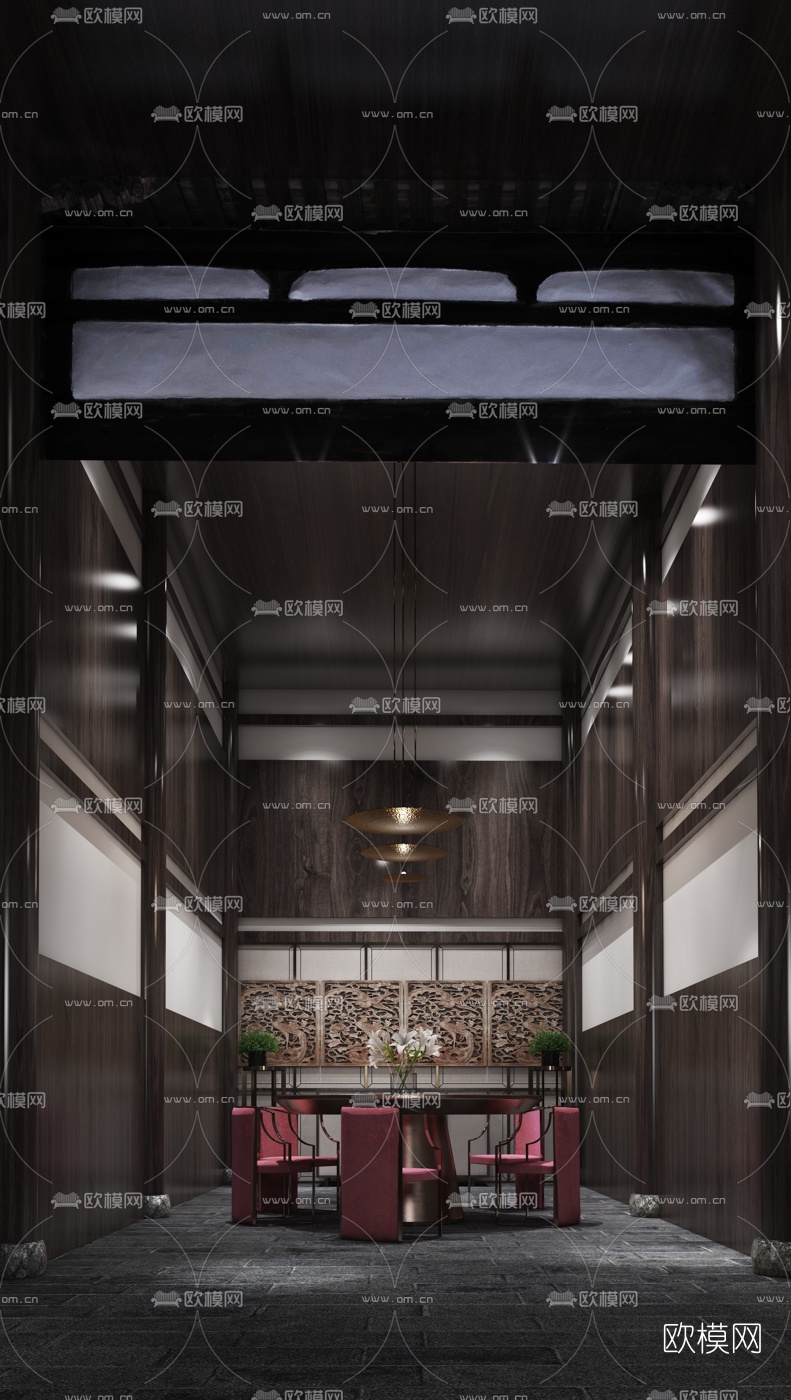 昊泽空间设计 新中式餐厅3d模型