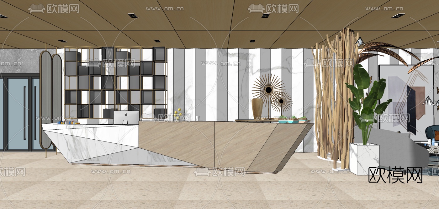 现代办公前台su模型下载