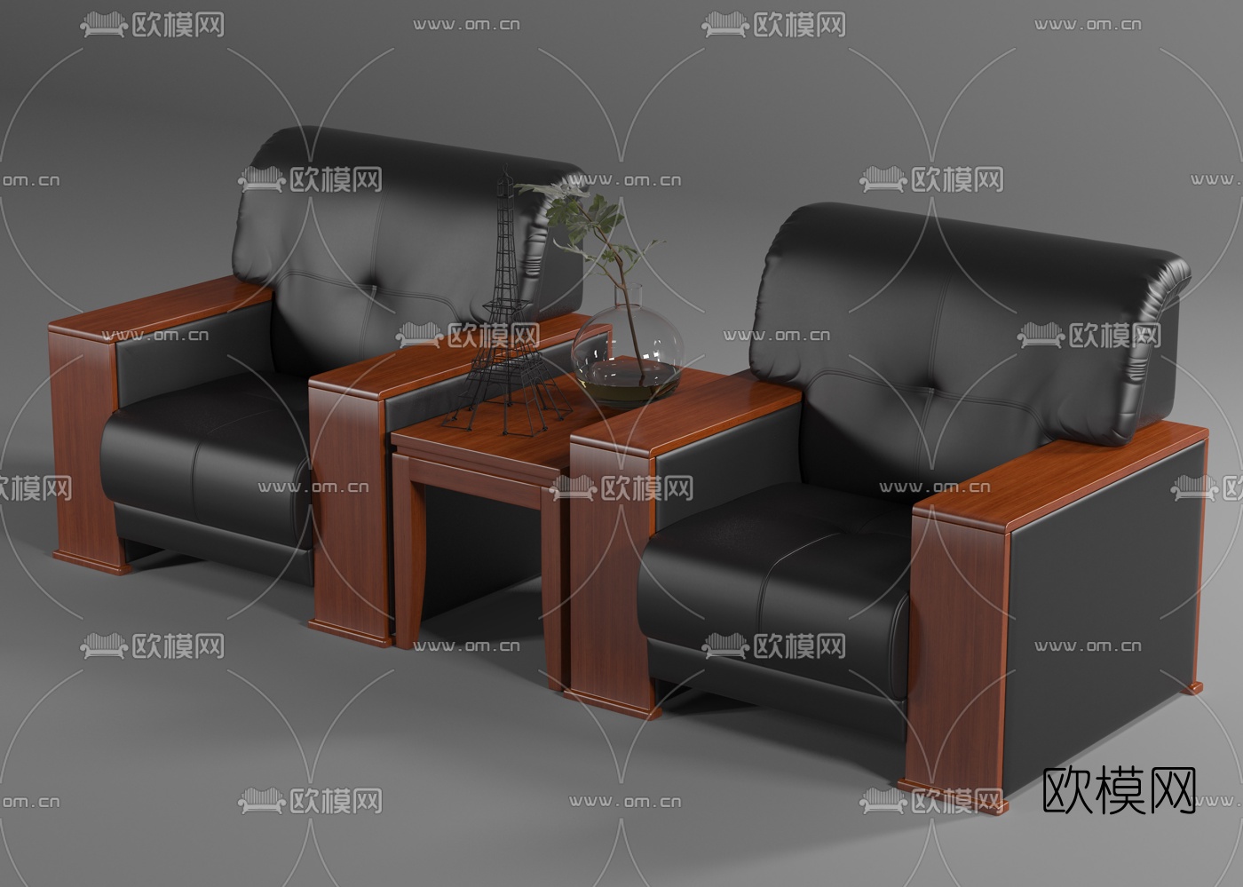 现代皮革办公休闲沙发3d模型下载（渲染图2）