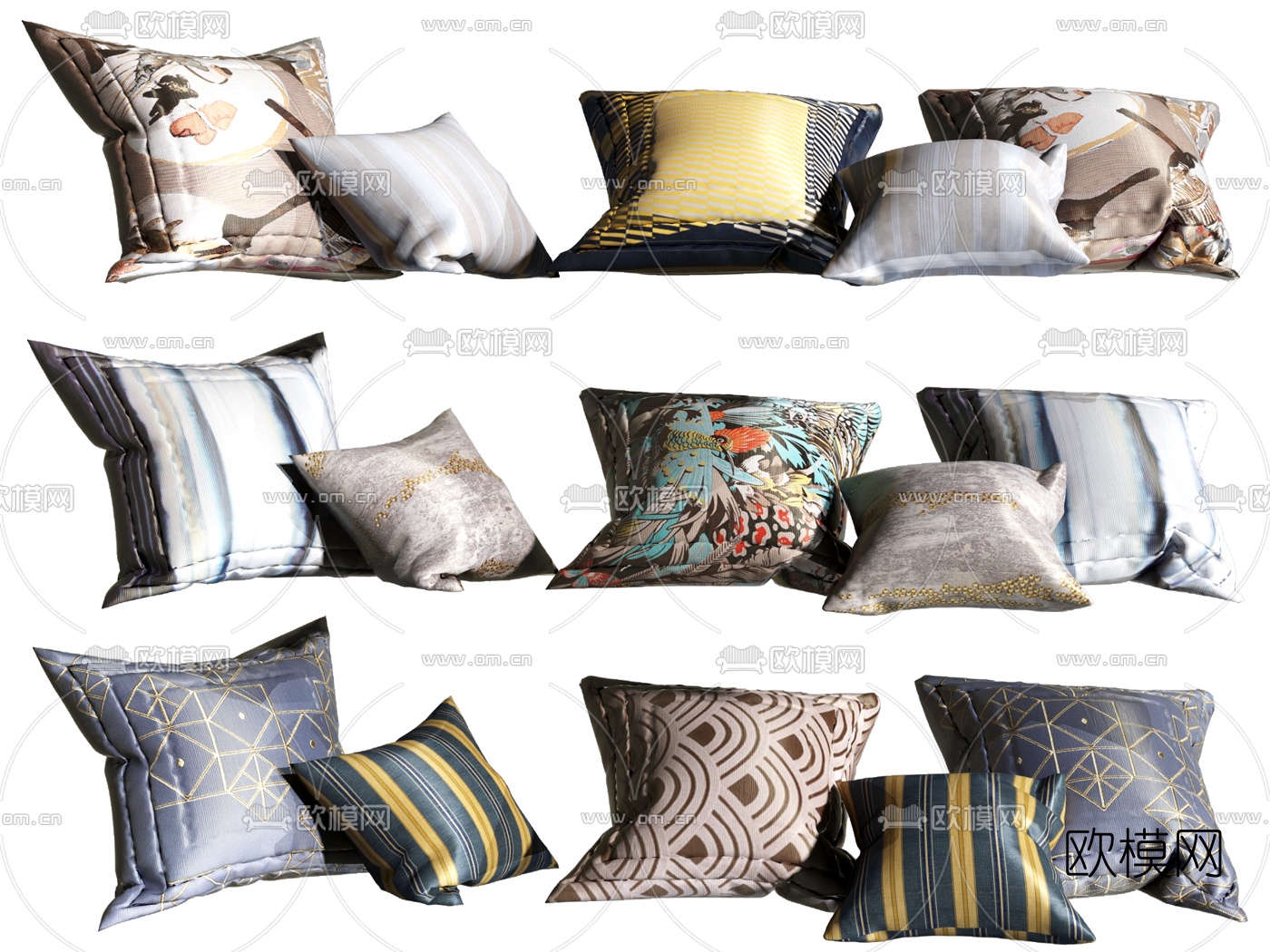 现代布艺抱枕3d模型下载