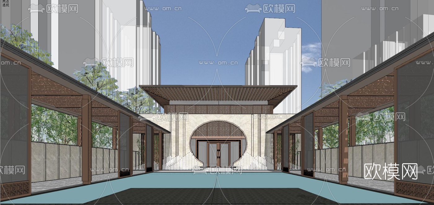 新中式售楼处su模型下载（渲染图2）
