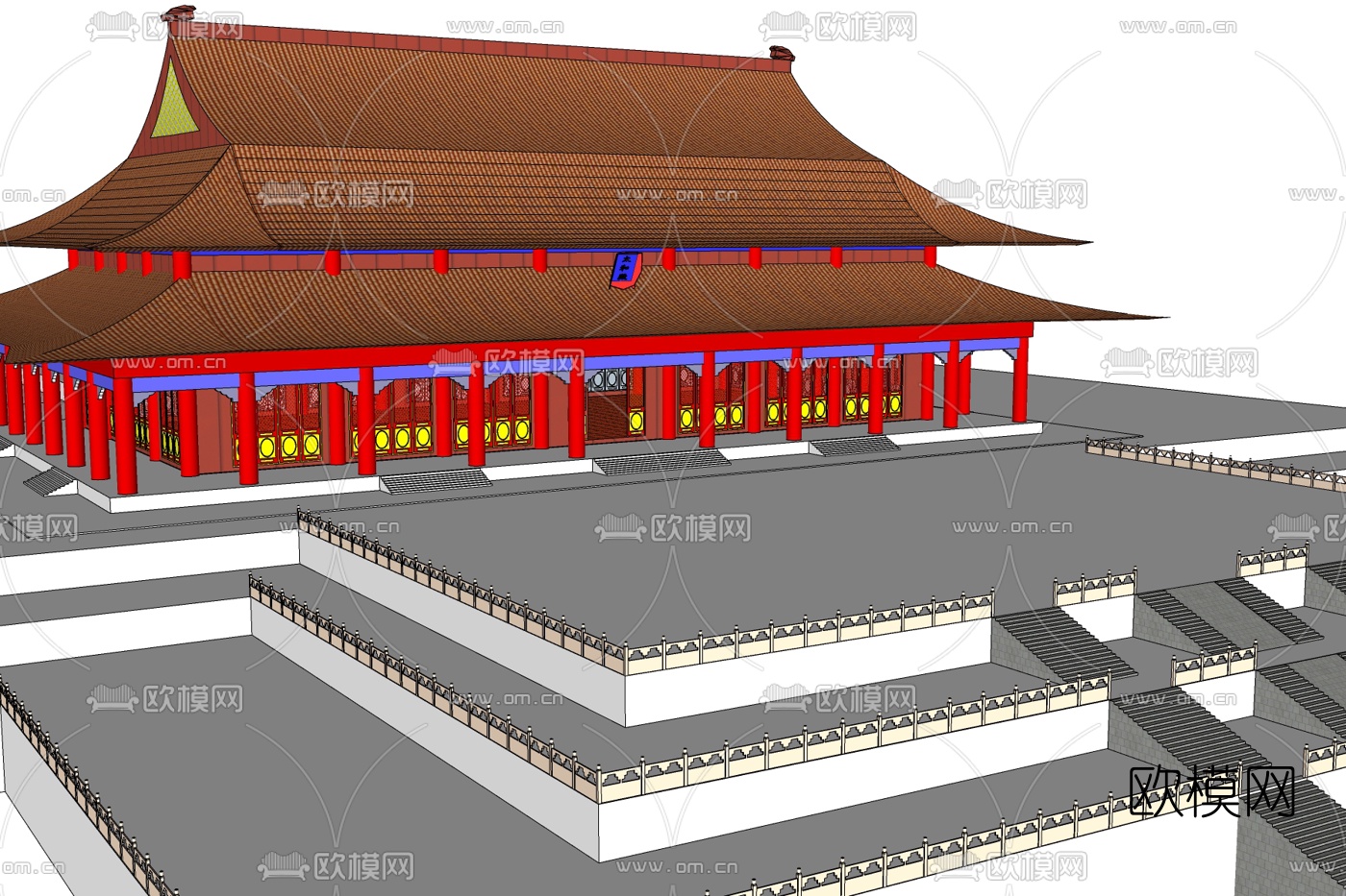 中式宫殿古建免费su模型下载