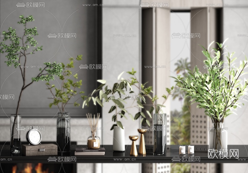 现代花瓶插花饰品摆件3d模型下载