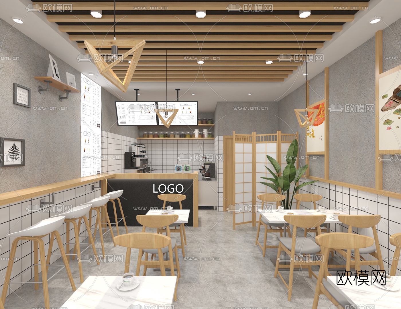 北欧奶茶店免费3d模型下载（渲染图1）