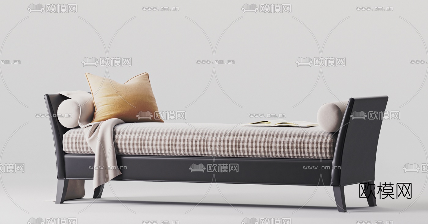 现代布艺床尾凳脚踏3d模型下载（渲染图4）